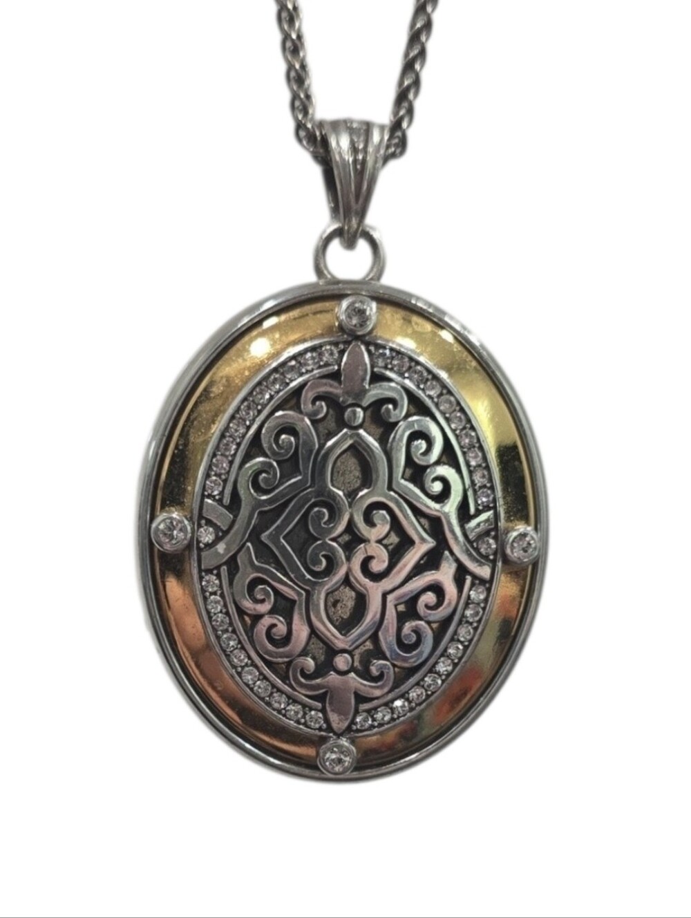 Brighton Intrigue Filigree Convertible Two Tone Locket Swarovski Necklace